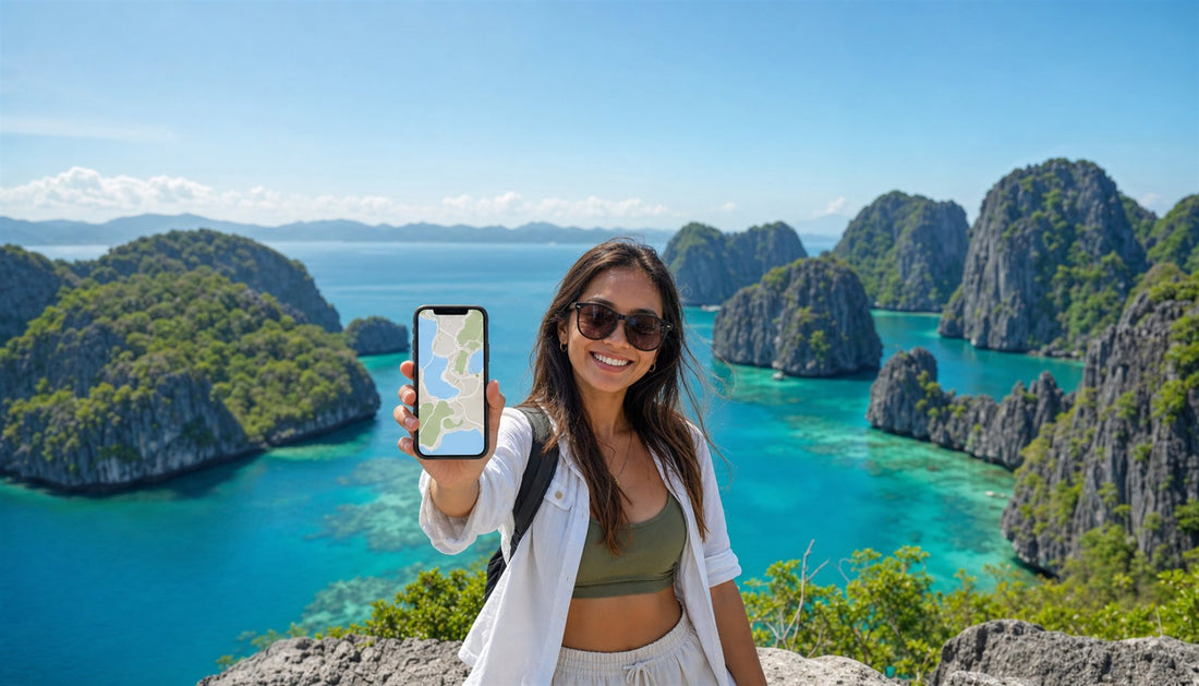 A traveler using a VOYA eSIM at El Nido, Palawan, Philippines