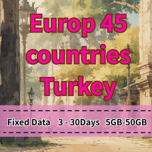 J廠 Europe 45 countries & Turkey Fixed Data Plan - 3 Days 5GB