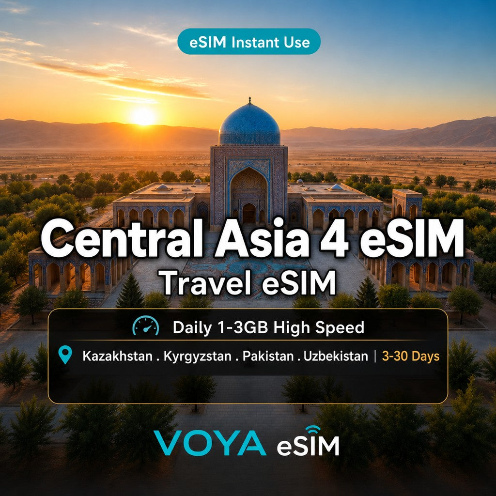 Central Asia eSIM | Daily 1-3GB | 4 Countries 3-30 Days – VOYA eSIM