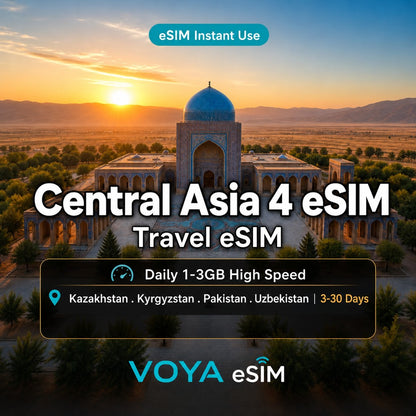 Central Asia eSIM | Daily 1-3GB | 4 Countries 3-30 Days – VOYA eSIM