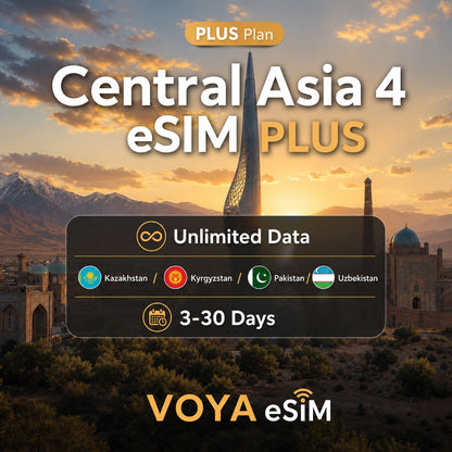 Central Asia eSIM PLUS | Unlimited Data | 4 Countries 3-30 Days – VOYA eSIM