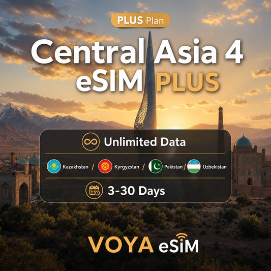 Central Asia eSIM PLUS | Unlimited Data | 4 Countries 3-30 Days – VOYA eSIM