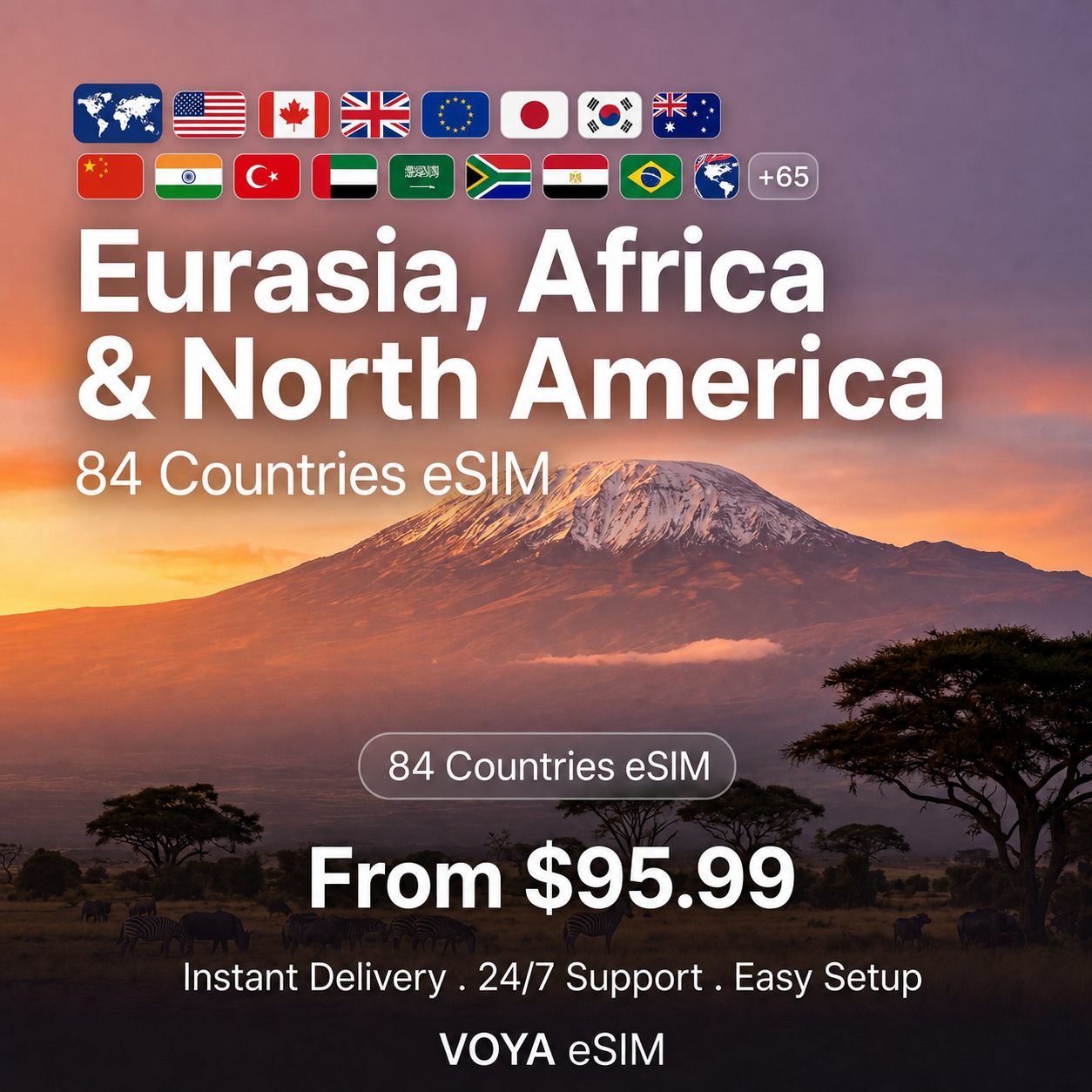 Eurasia, Africa & North America 84 countries eSIM