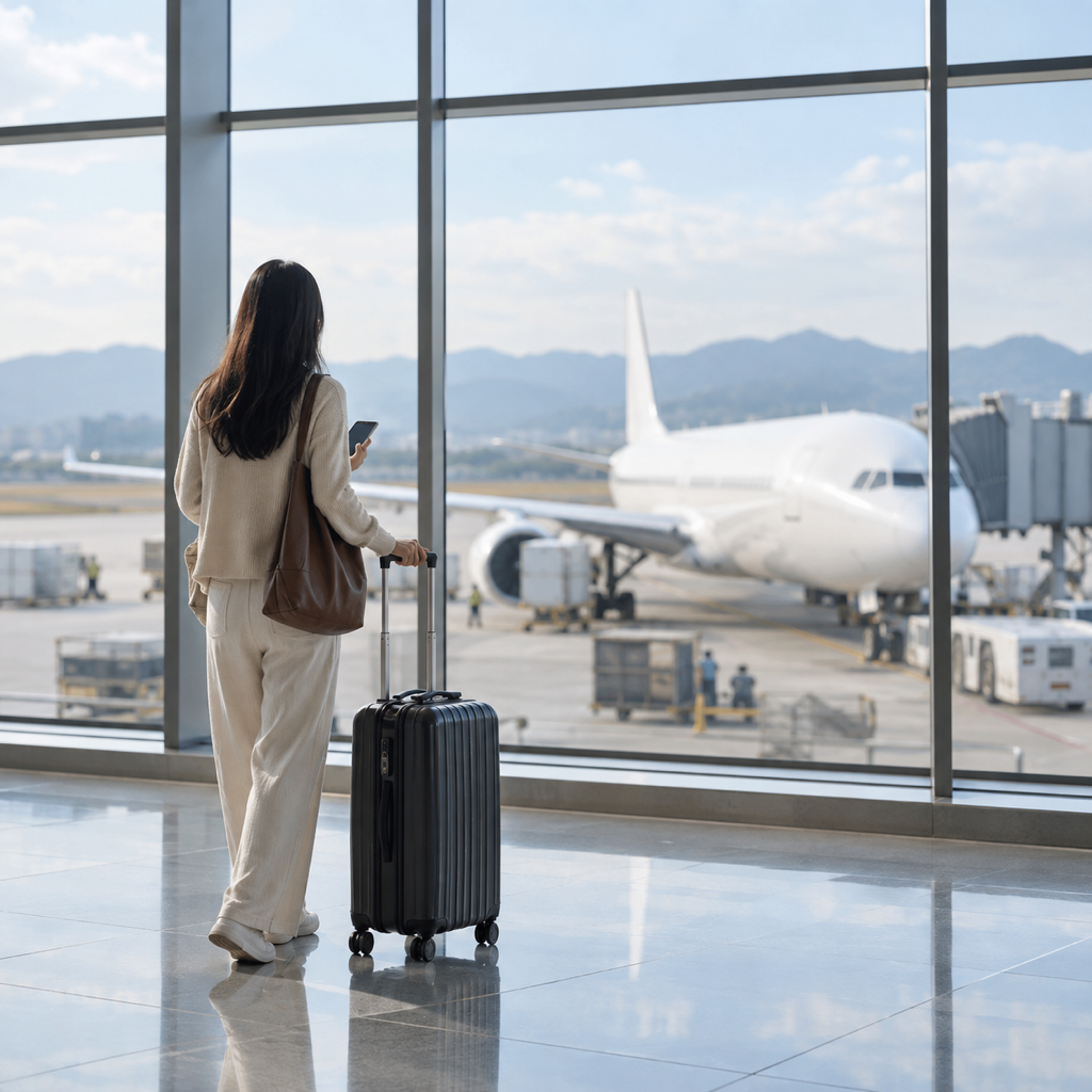 Global travel – traveler at the airport